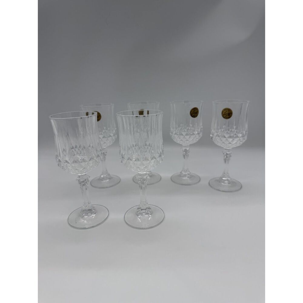 Crystal 24% Lead 4 Wine Glasses Longchamp Cristal d'Arques France